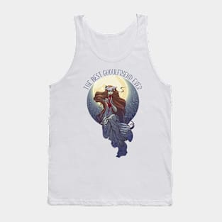 Halloween zimbie bride sitting on a grave stone in the moonlit forest over the graveyard. Tank Top